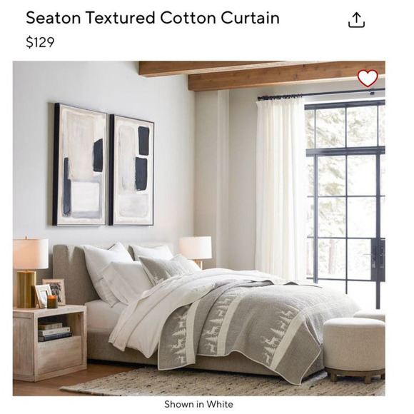 Pottery Barn Seaton Textured Cotton Curtain Panel White 50” x 84”